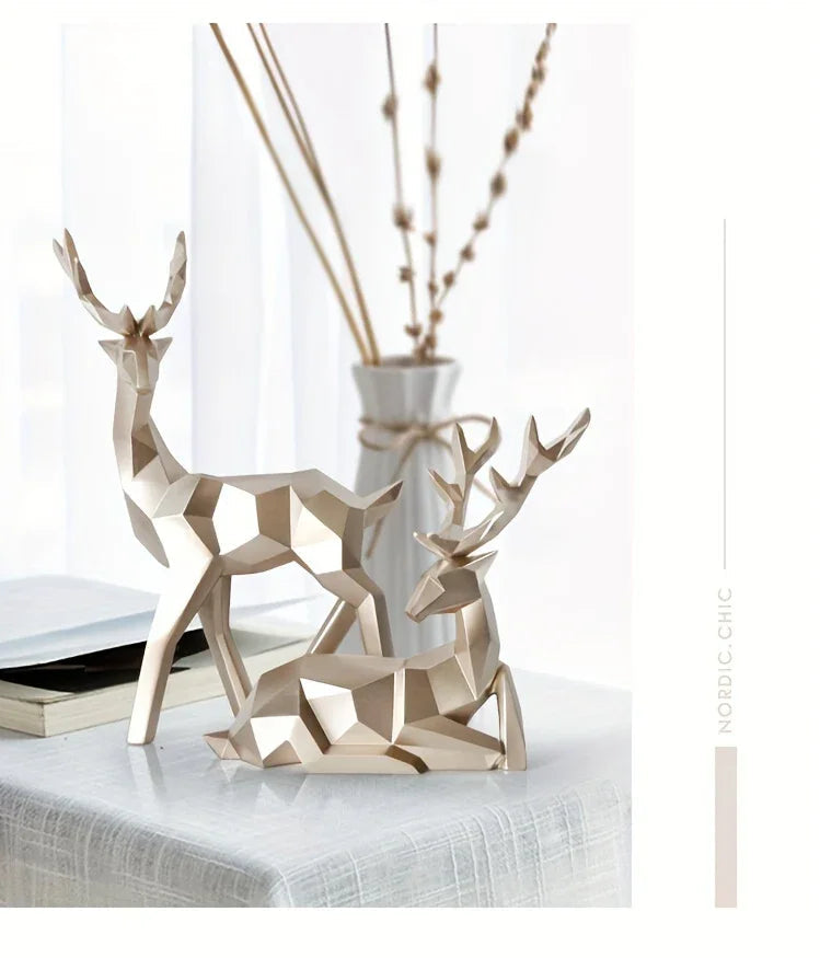 Golden Resin Deer Sculpture with Modern Christmas Decor