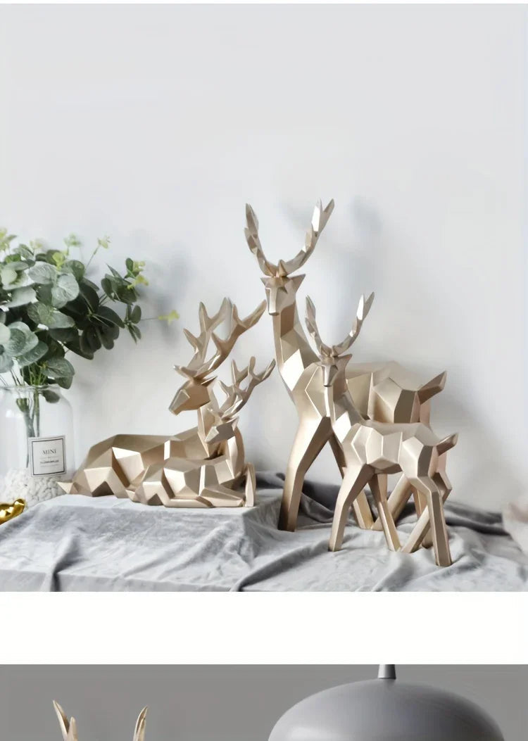 Golden Resin Deer Sculpture with Modern Christmas Decor