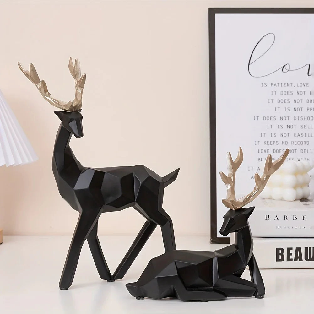 Golden Resin Deer Sculpture with Modern Christmas Decor