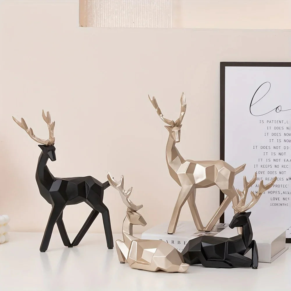 Golden Resin Deer Sculpture with Modern Christmas Decor