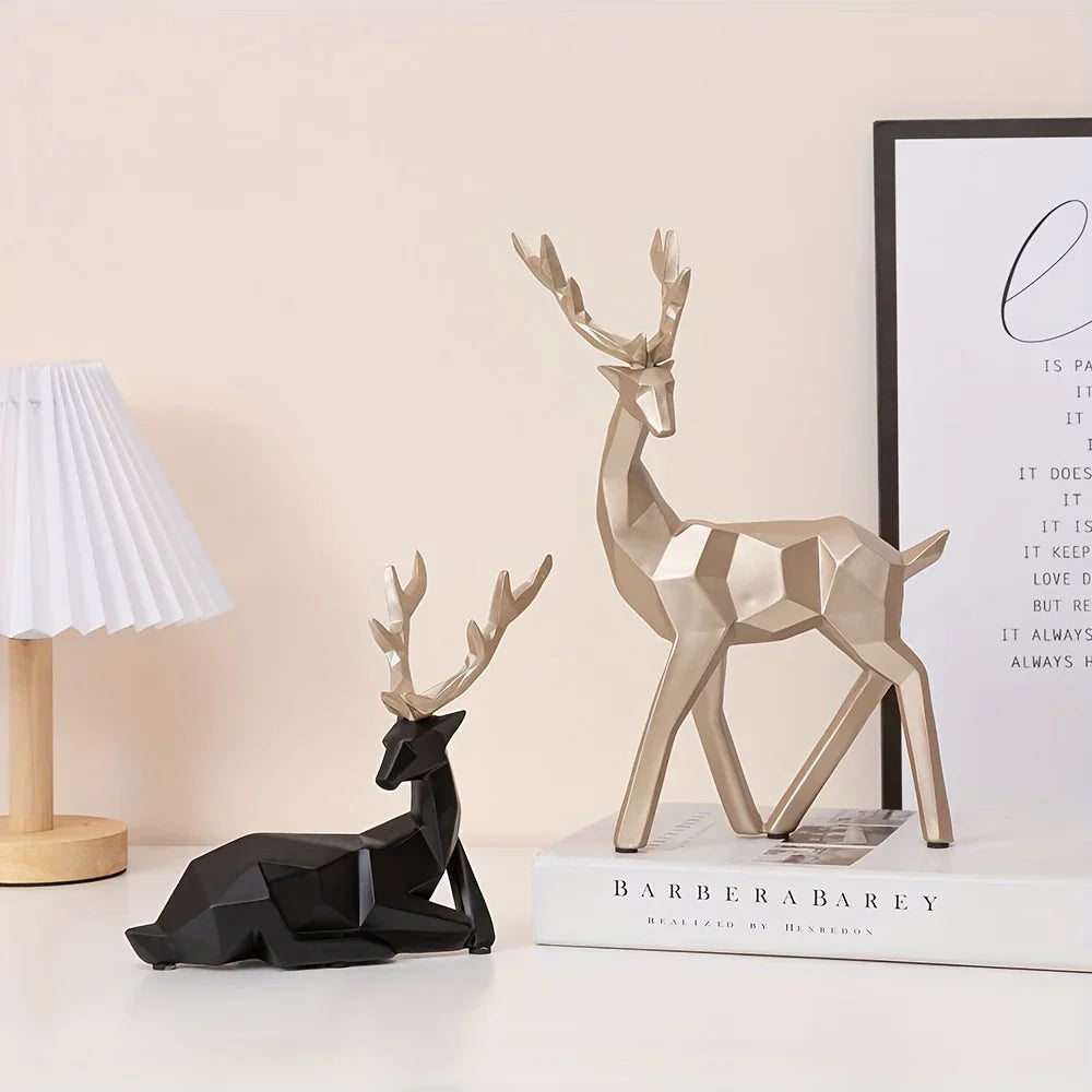 Golden Resin Deer Sculpture with Modern Christmas Decor