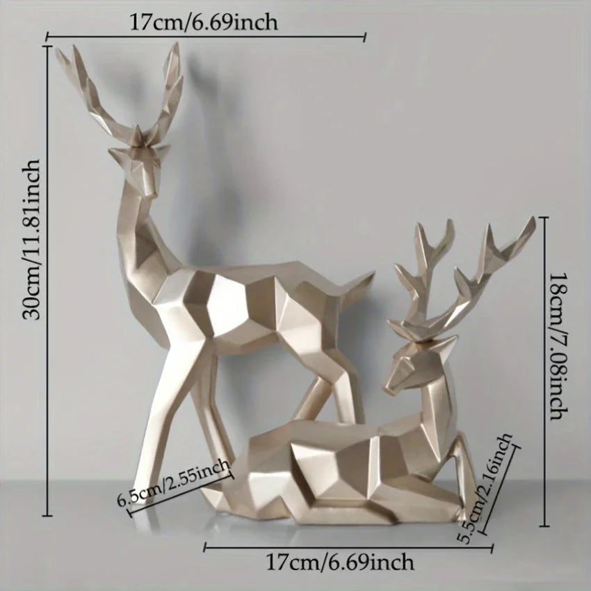 Golden Resin Deer Sculpture with Modern Christmas Decor
