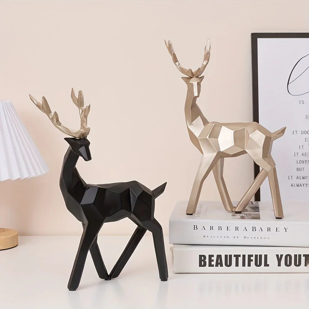 Golden Resin Deer Sculpture with Modern Christmas Decor