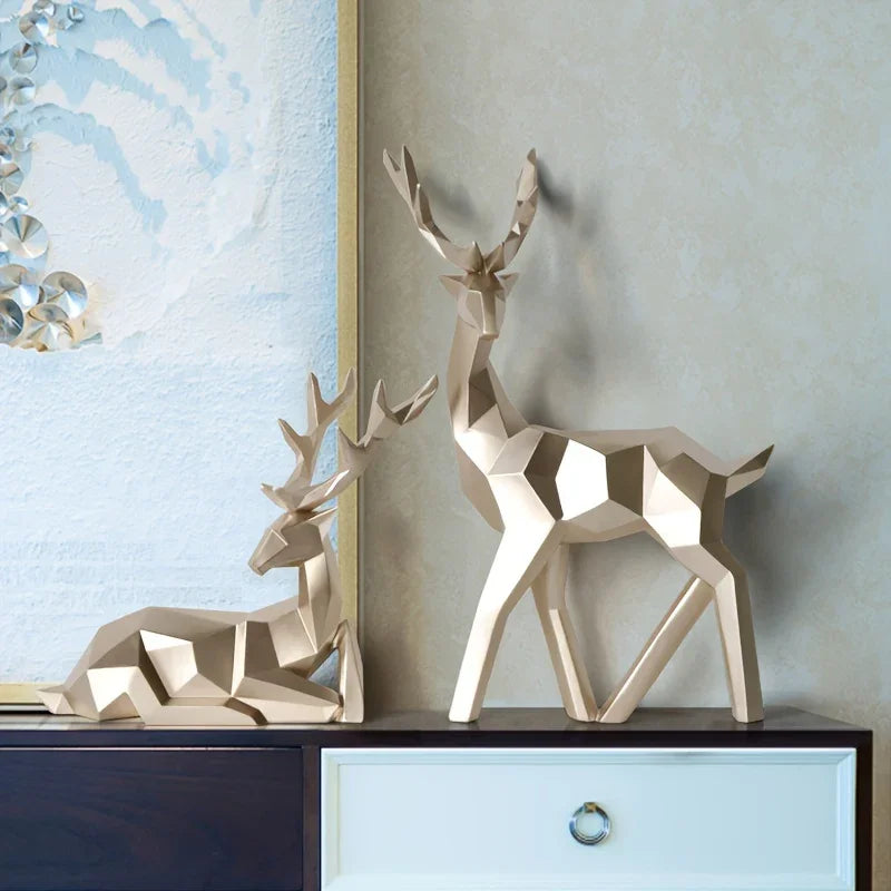 Golden Resin Deer Sculpture with Modern Christmas Decor