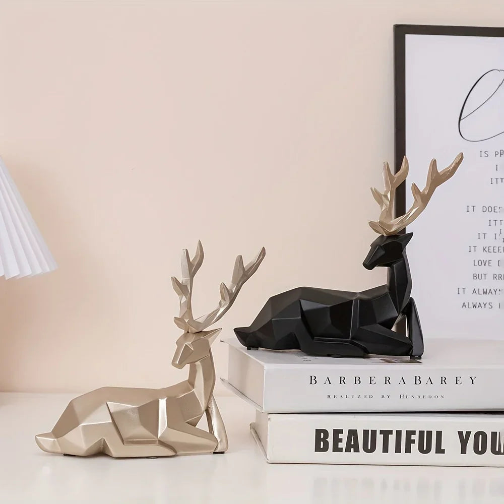 Golden Resin Deer Sculpture with Modern Christmas Decor