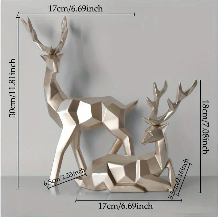 Golden Resin Deer Sculpture with Modern Christmas Decor