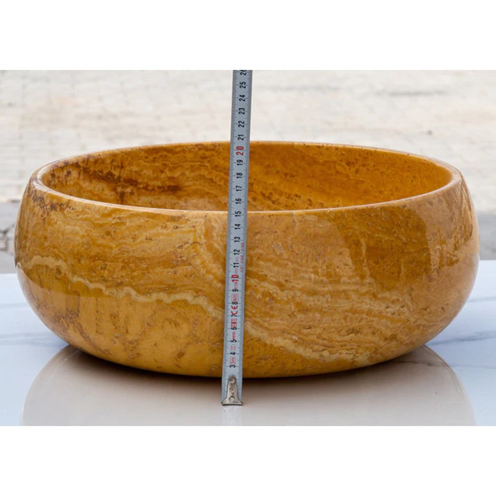 Golden Sienna Travertine Natural Stone Vessel Sink Filled and Polished  (D)16