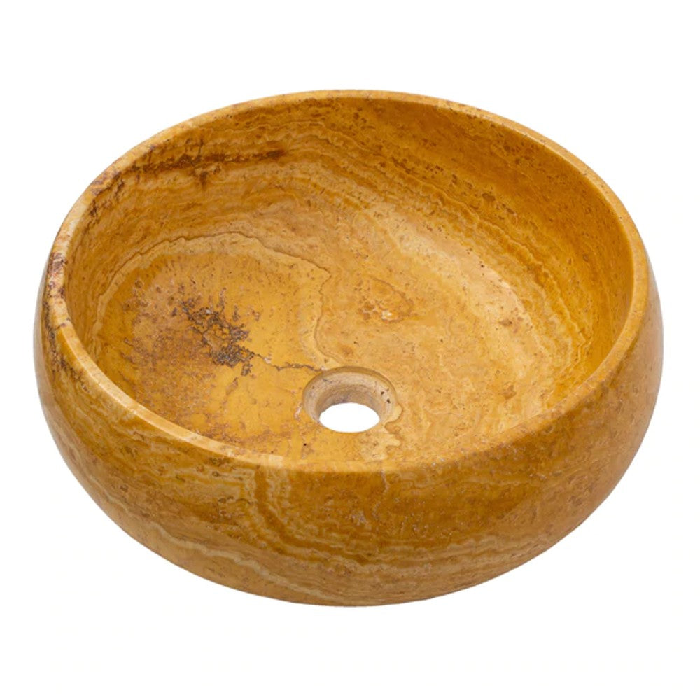Golden Sienna Travertine Natural Stone Vessel Sink Filled and Polished  (D)16