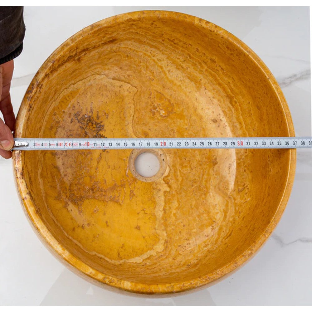 Golden Sienna Travertine Natural Stone Vessel Sink Filled and Polished  (D)16
