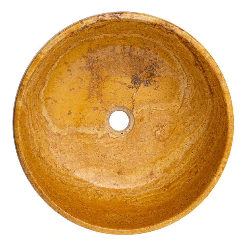 Golden Sienna Travertine Natural Stone Vessel Sink Filled and Polished  (D)16