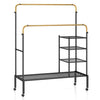 Rolling Double Rods Garment Rack with Height Adjustable Hanging Bars-Golden - Golden
