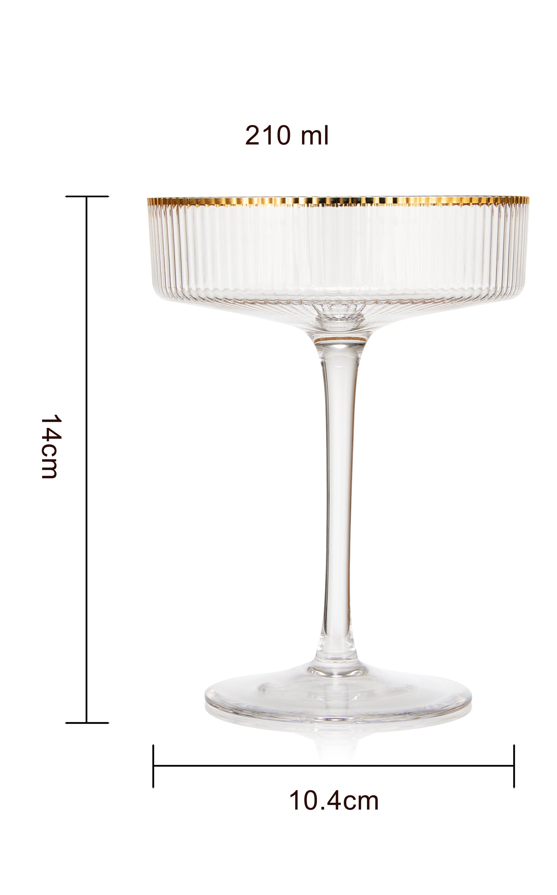 Ribbed Coupe Cocktail Glasses With Gold Rim 8 oz | Set of 2 | Classic Manhattan Glasses For Cocktails, Champagne Coupe, Ripple Coupe Glasses, Art Deco Gatsby Vintage, Crystal with Stems
