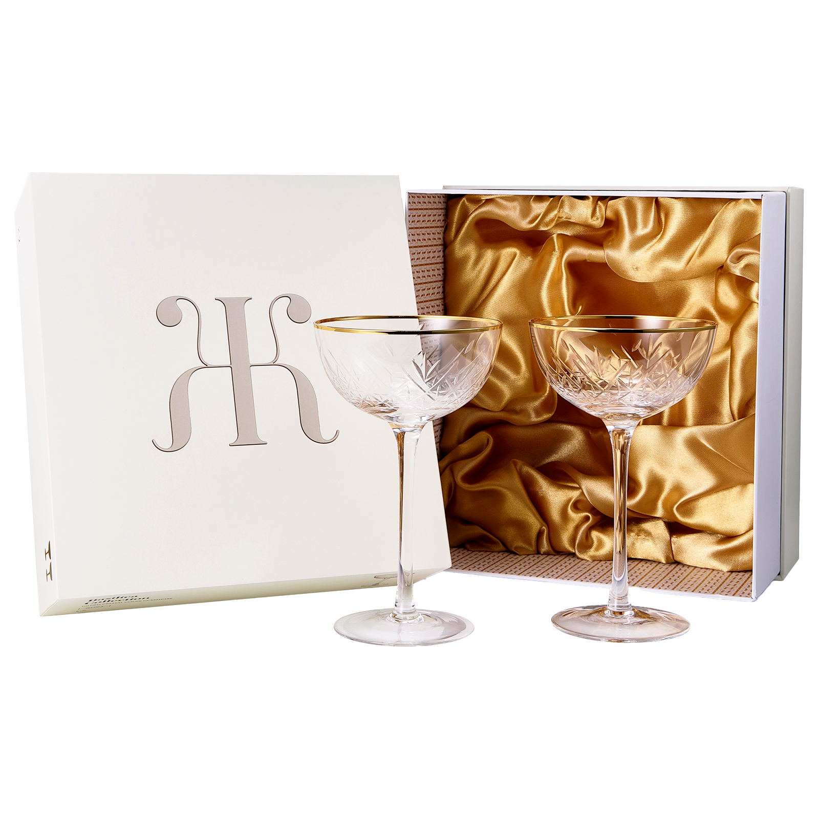 Vintage Art Deco Luxury Coupe Glasses, Cocktails, Martini, Margarita, In Premium Gift Box 24K Gold Rim | Set of 2 | 8 oz Classic Cocktail Glassware - Champagne, Manhattan, Cosmopolitan Crystal Goble