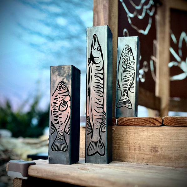 Gone Fishing Pillar Luminary w/ Solar Cap | Freshwater Pack