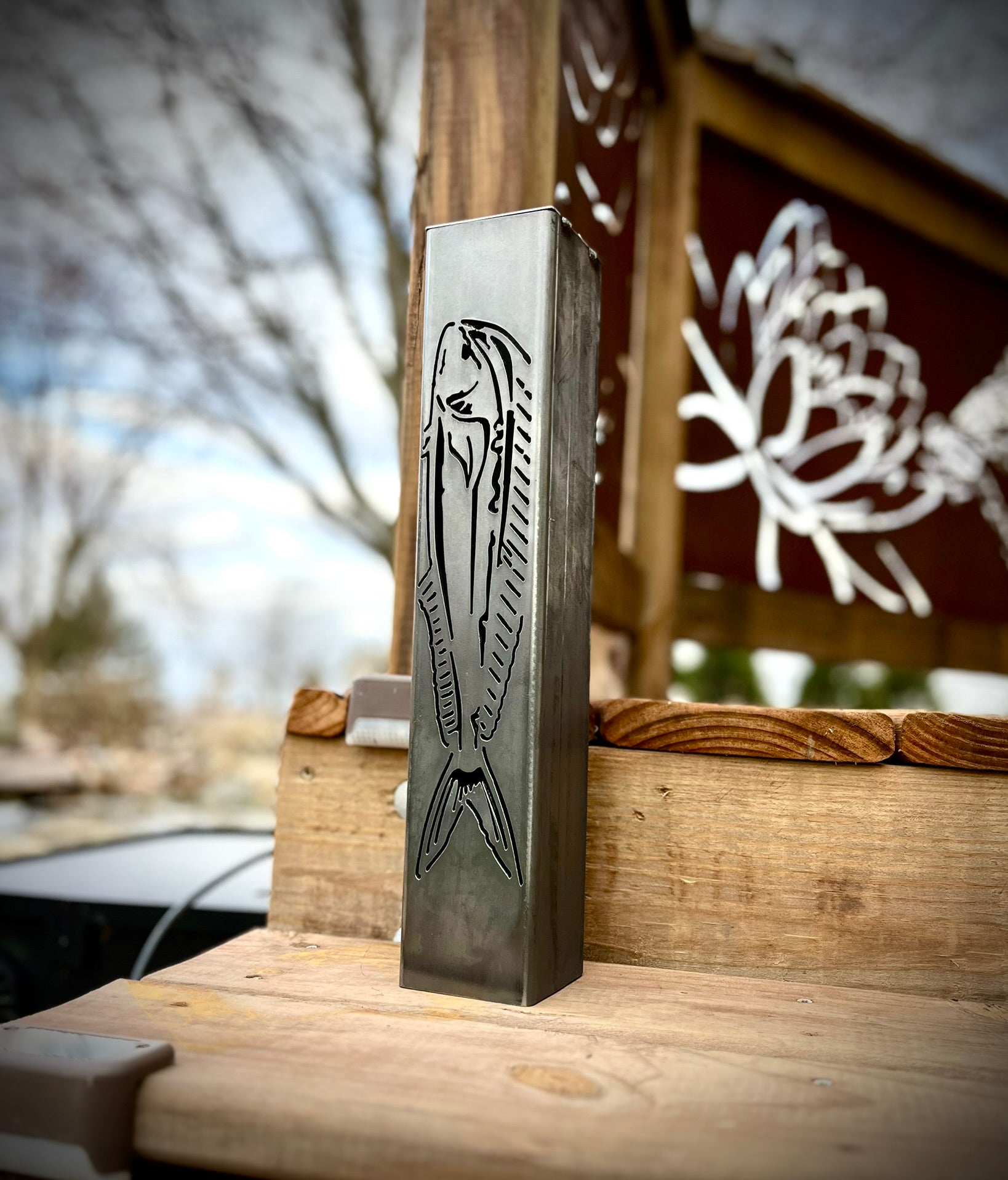 Gone Fishing Pillar Luminary w/ Solar Cap | Saltwater Pack