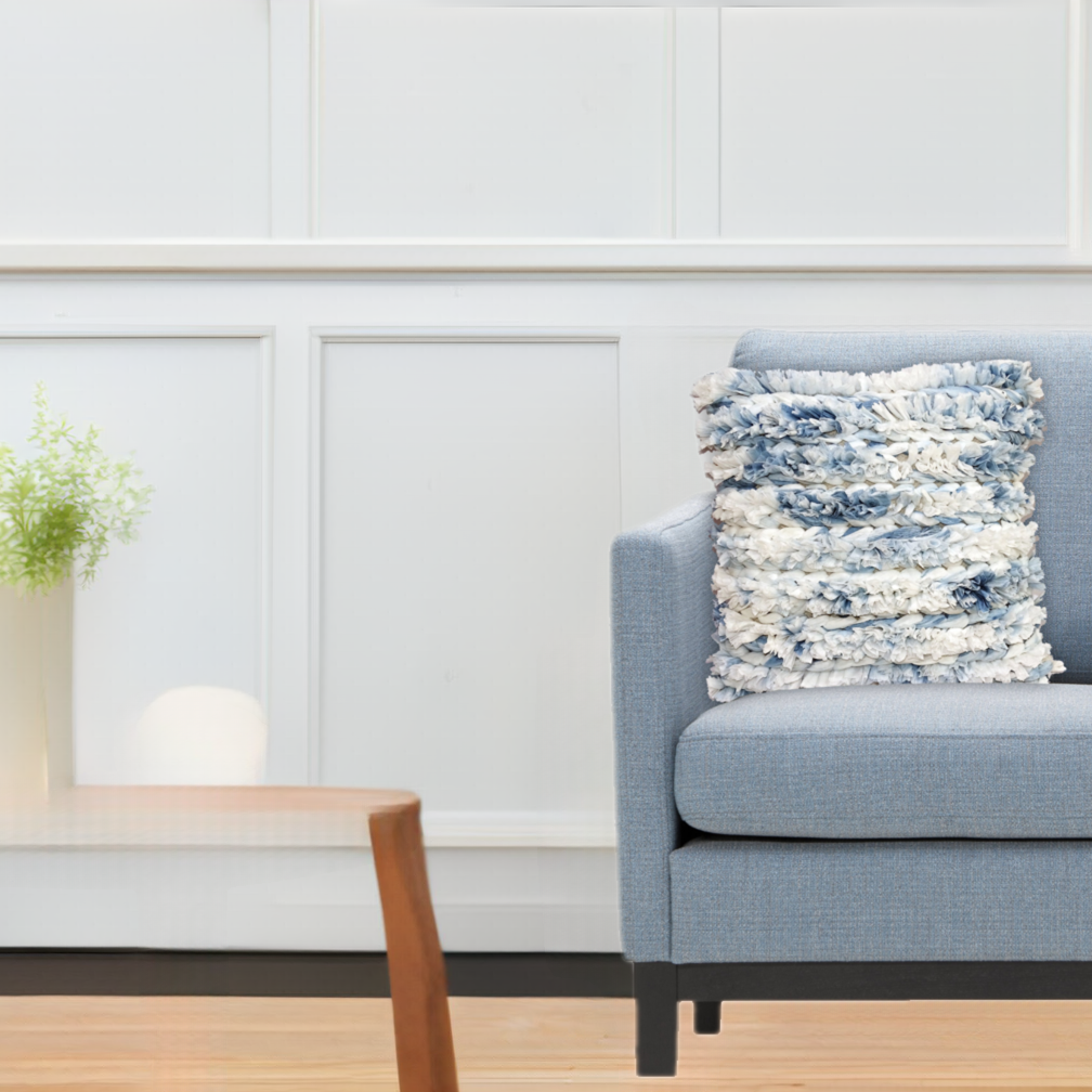 22 X 22 Inches Throw Pillow Cover Blue & White Furry Stripes