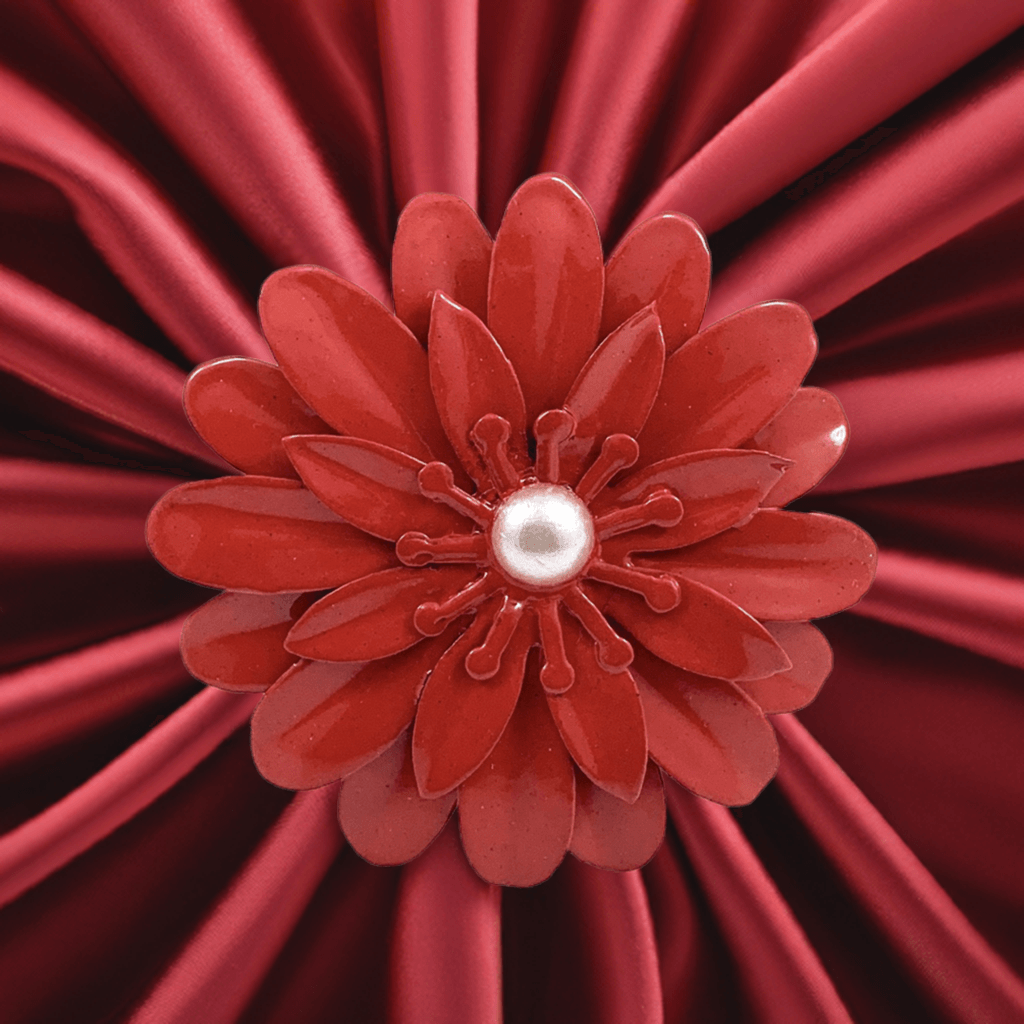 Vibhsa Red Floral Napkin Rings | Set of 4, Pearl Accents, Handcrafted