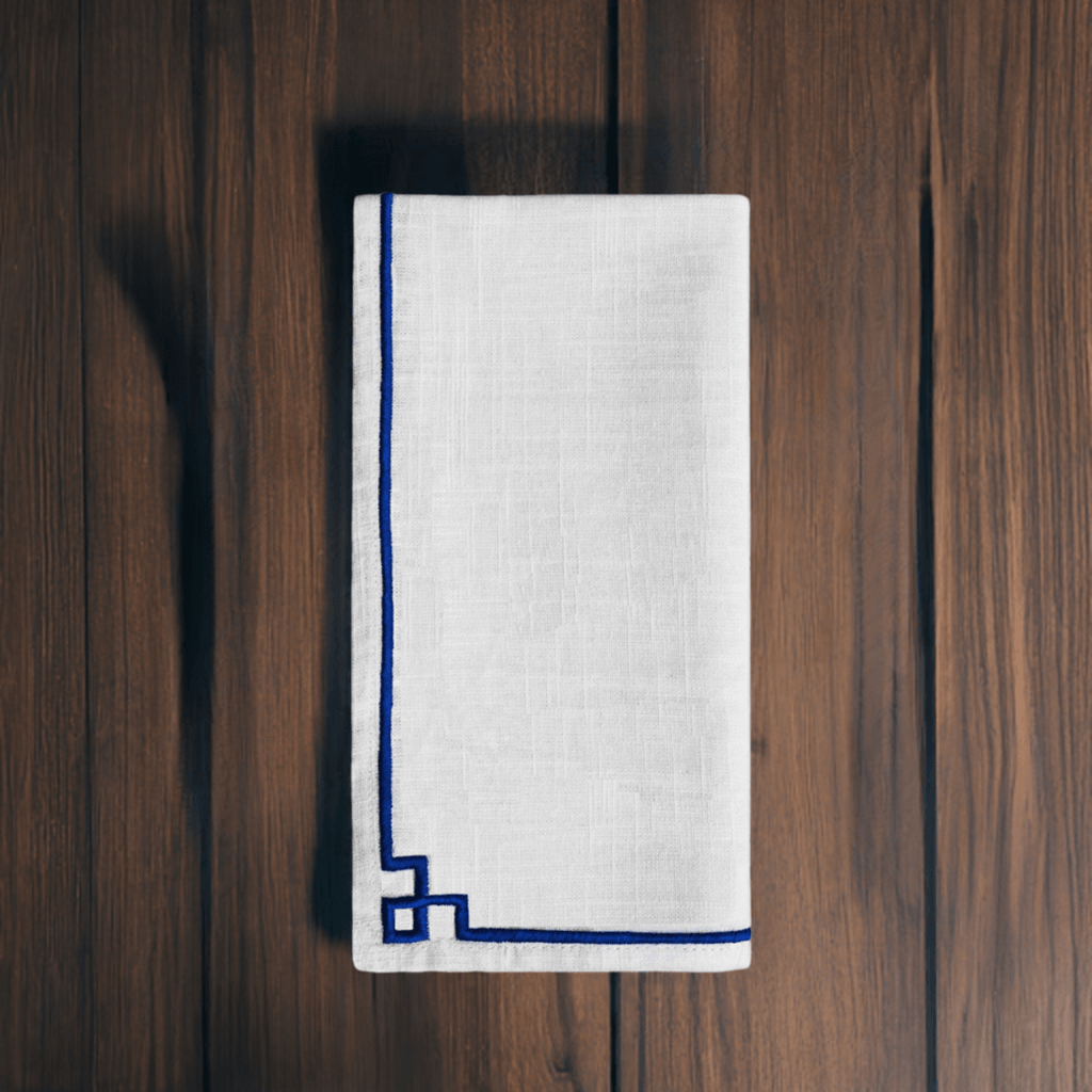 Vibhsa Cotton Table Napkins | Set of 4, Blue Embroidery, 20
