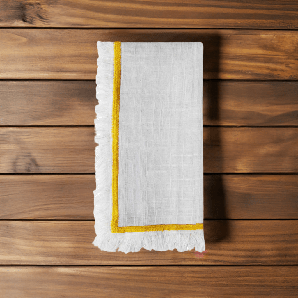 Vibhsa Cotton Table Napkins | Set of 4, Yellow Embroidery, 20