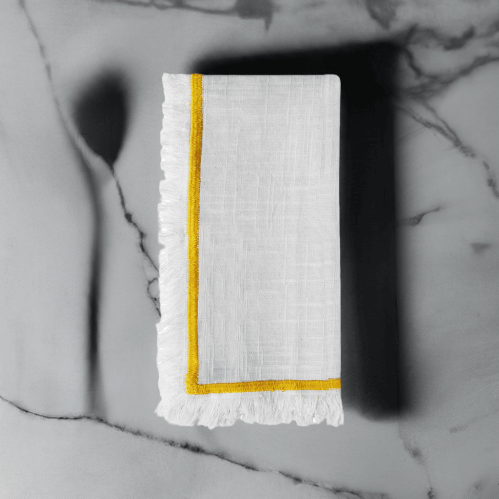 Vibhsa Cotton Table Napkins | Set of 4, Yellow Embroidery, 20