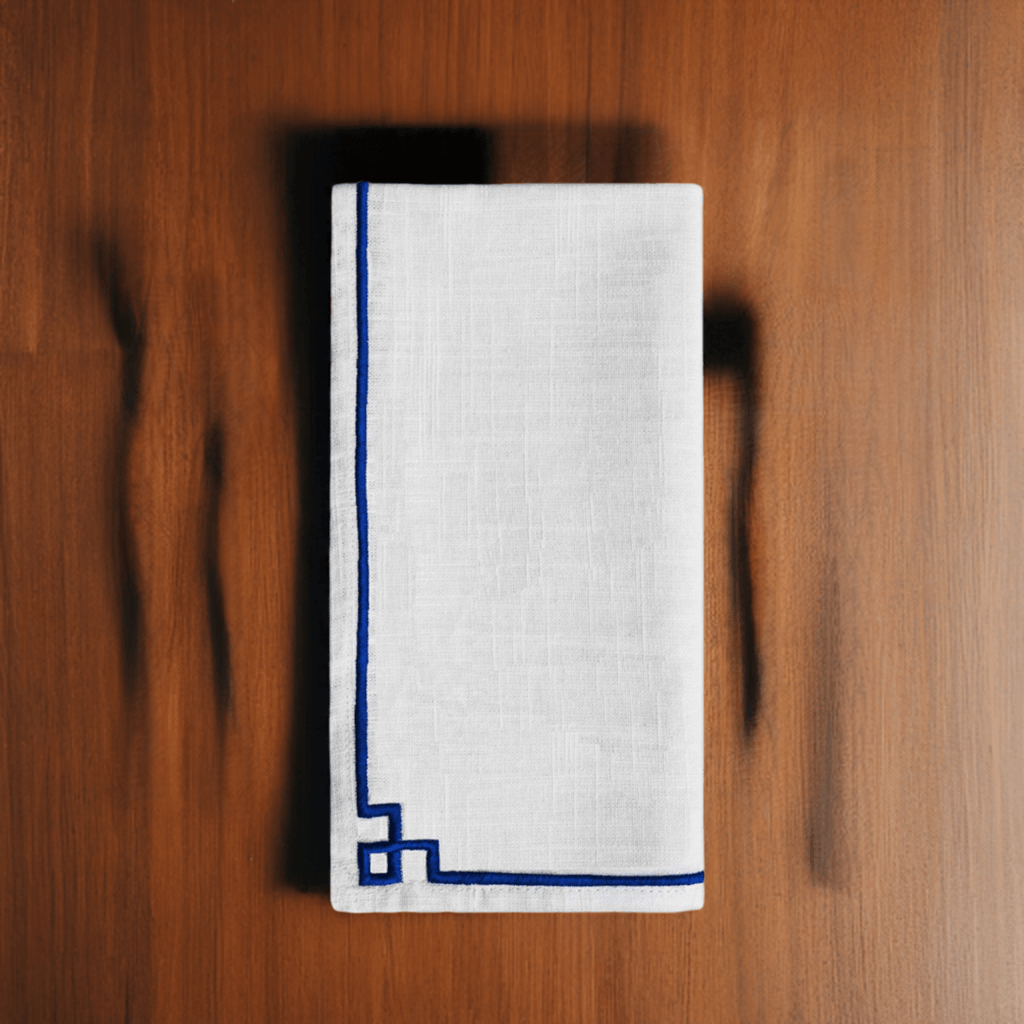 Vibhsa Cotton Table Napkins | Set of 4, Blue Embroidery, 20