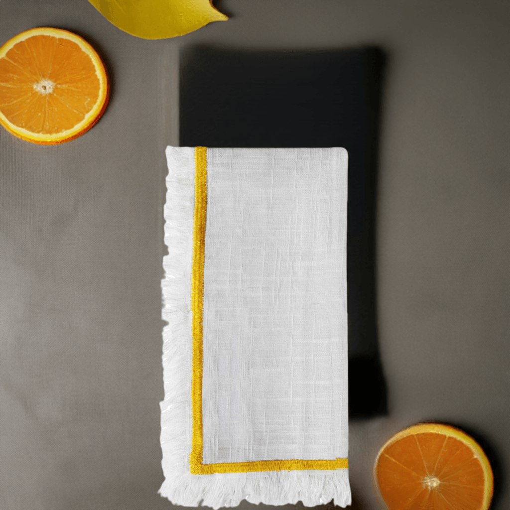 Vibhsa Cotton Table Napkins | Set of 4, Yellow Embroidery, 20