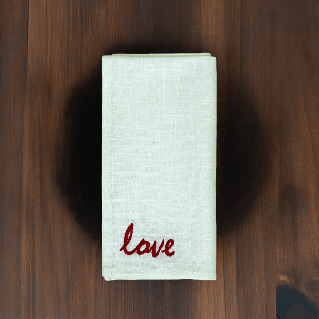 Vibhsa Cotton Table Napkins | Set of 4, Red Embroidery, 20