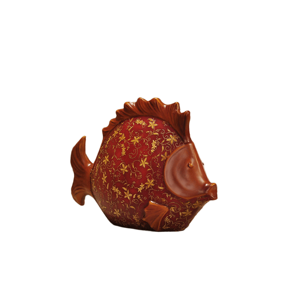 Large Red Fish Sculpture - Hand Painted with Golden Patterns