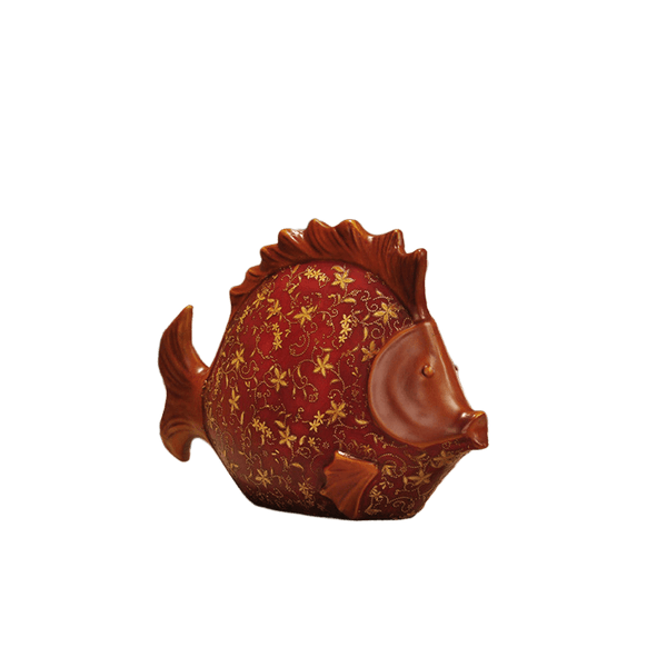 Large Red Fish Sculpture - Hand Painted with Golden Patterns