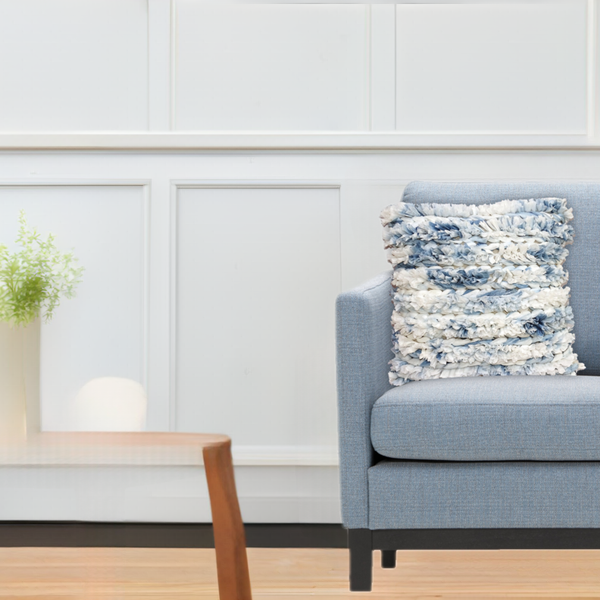 22 X 22 Inches Throw Pillow Cover Blue & White Furry Stripes