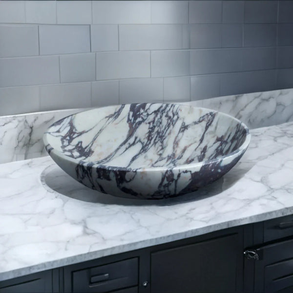 Calacatta Viola Marble Oval Shape Above Vanity Bathroom Sink (W)14