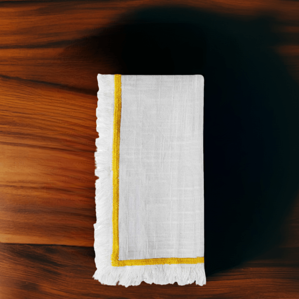 Vibhsa Cotton Table Napkins | Set of 4, Yellow Embroidery, 20