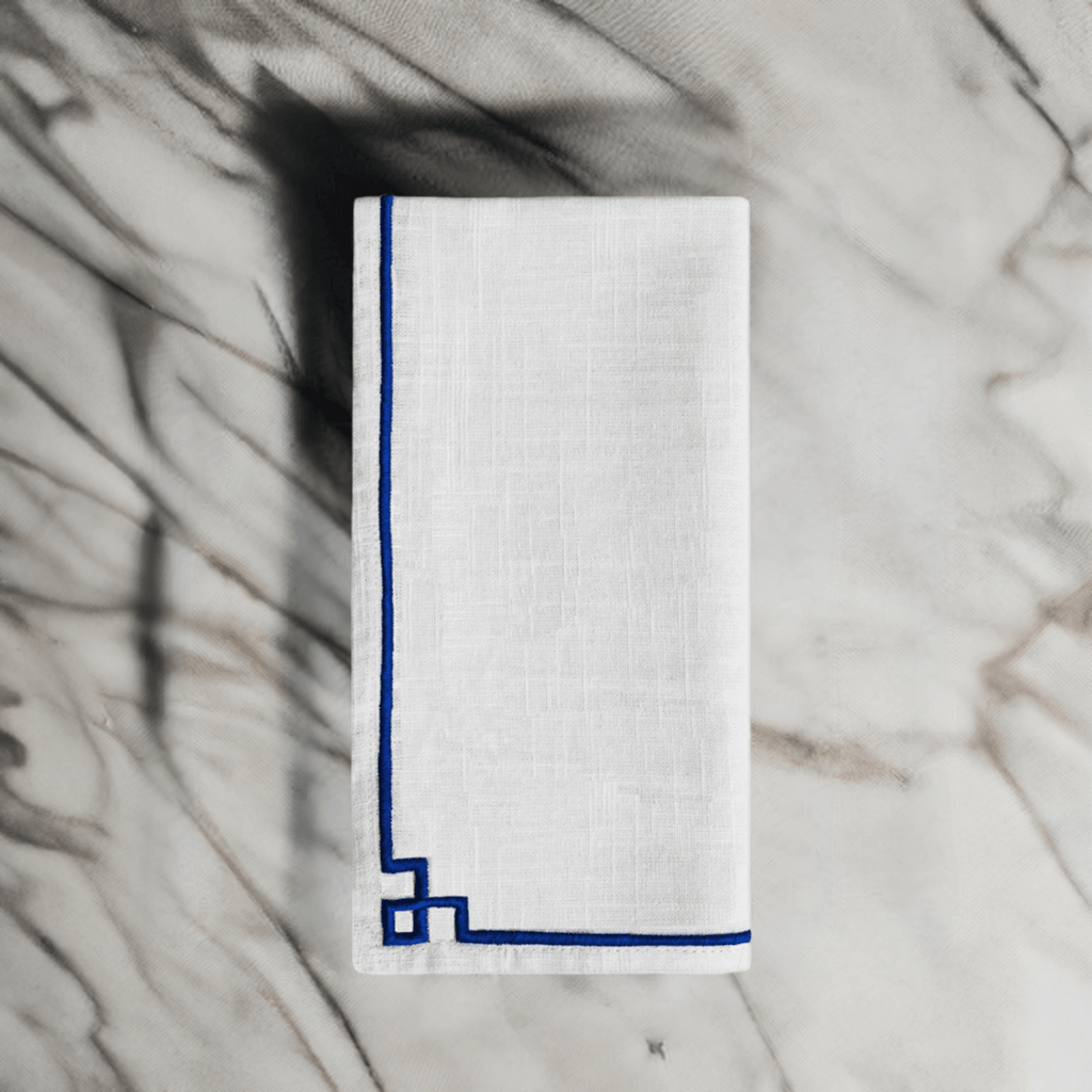 Vibhsa Cotton Table Napkins | Set of 4, Blue Embroidery, 20