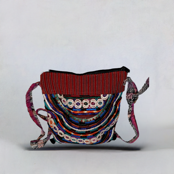 Handmade Colorful Red Guatemalan Embroidered Crossbody Bag