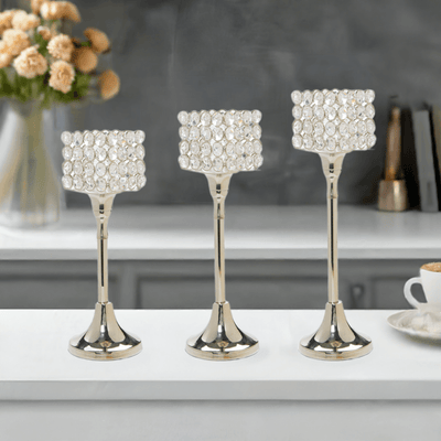 Vibhsa Crystal Hurricane Candle Holders | Set of 3, 10