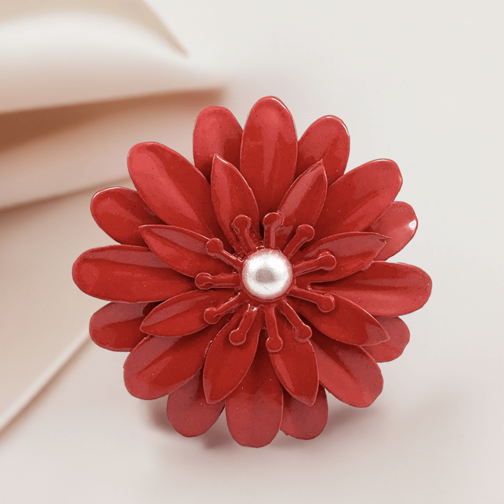 Vibhsa Red Floral Napkin Rings | Set of 4, Pearl Accents, Handcrafted