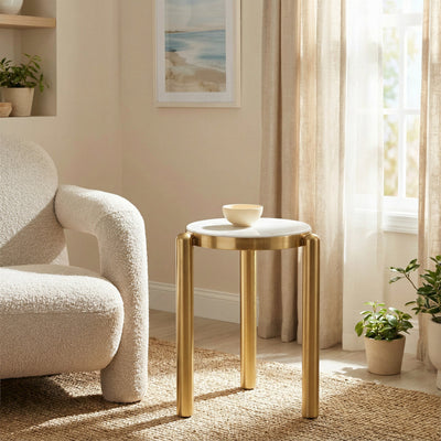 Noan Side Table White & Gold