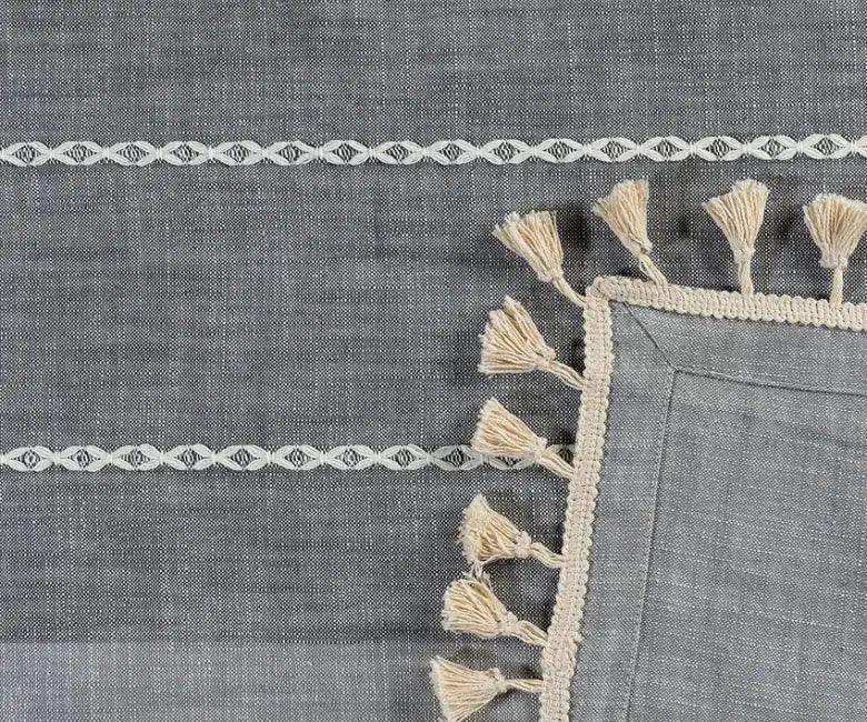 Gray Striped Tablecloth with Tassel