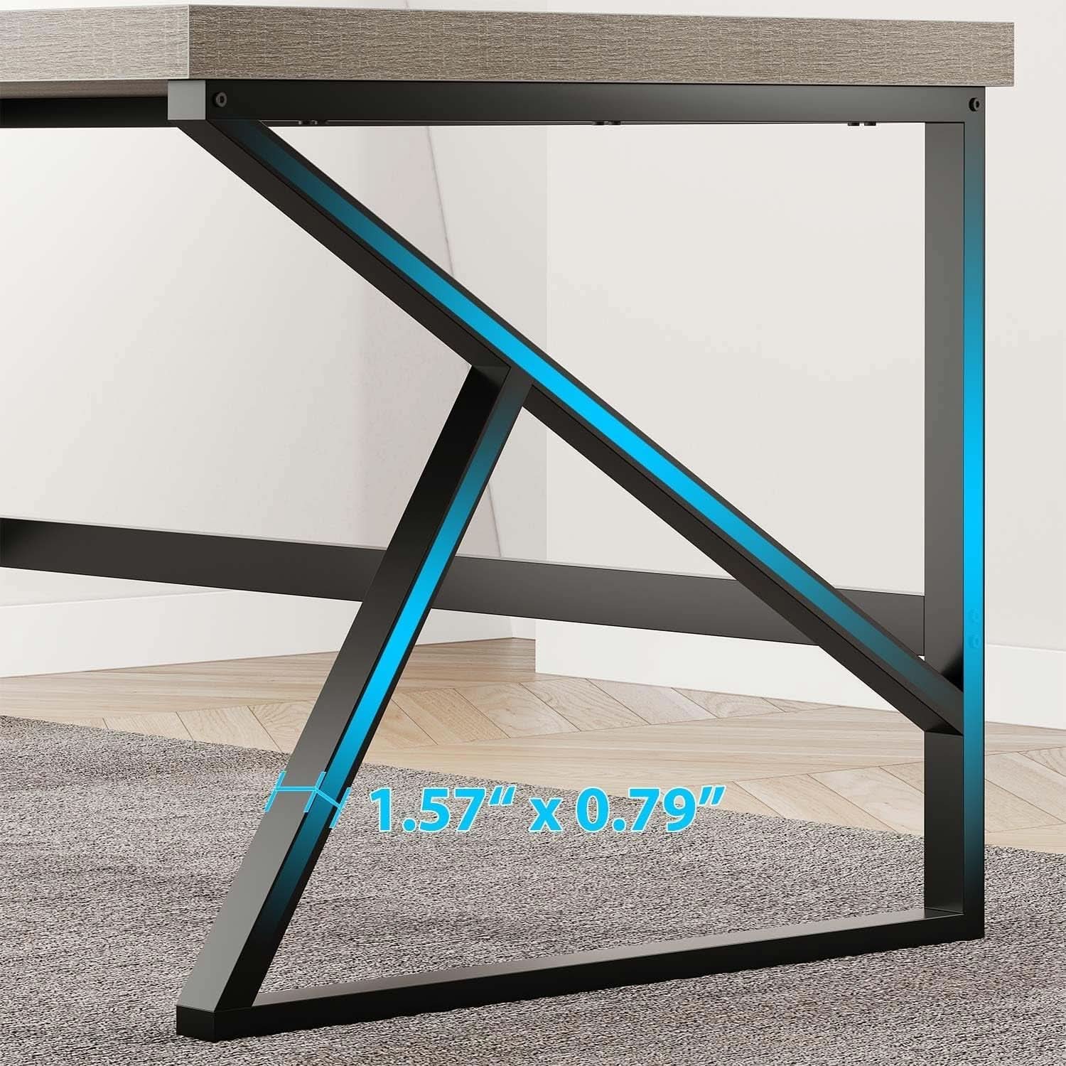 Gray Industrial Computer Desk for Home Office and Gaming