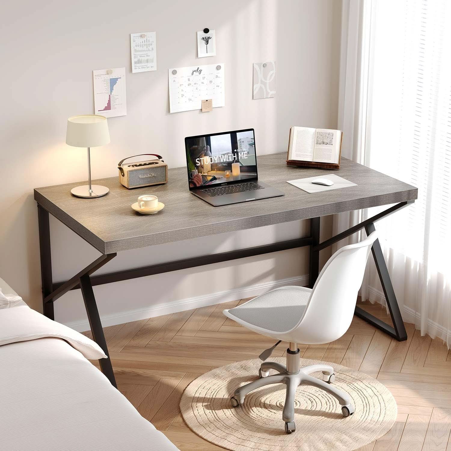 Gray Industrial Computer Desk for Home Office and Gaming