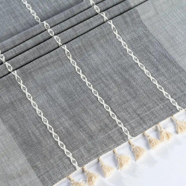 Gray Striped Tablecloth with Tassel