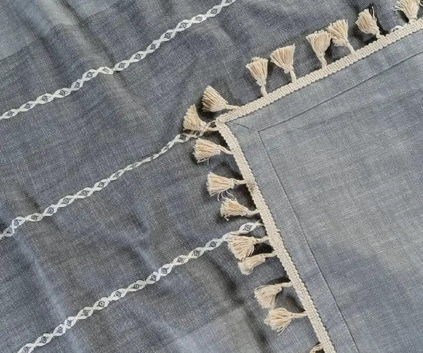 Gray Striped Tablecloth with Tassel
