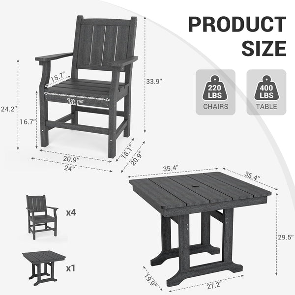 Pamapic HDPE Outdoor Dining Set (5 Pieces)