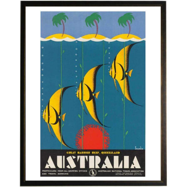 Great Barrier Reef Vintage Travel Poster in Black and Copper Shadowbox Frame