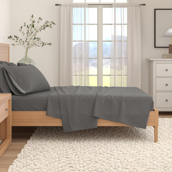 4 Piece Heathered Solid Cotton Blend Flannel Sheet Set - Anders Collection