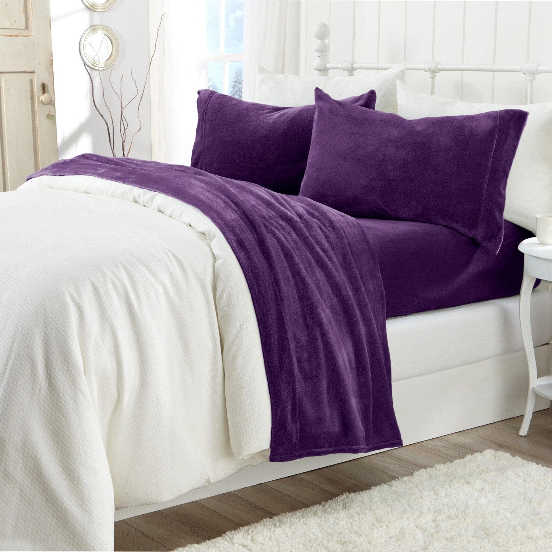 4-Piece Solid Jewel-Toned Plush Sheet - Velvet Luxe Collection