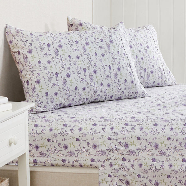 4 Piece Watercolor Floral Microfiber Sheet - Delia Collection