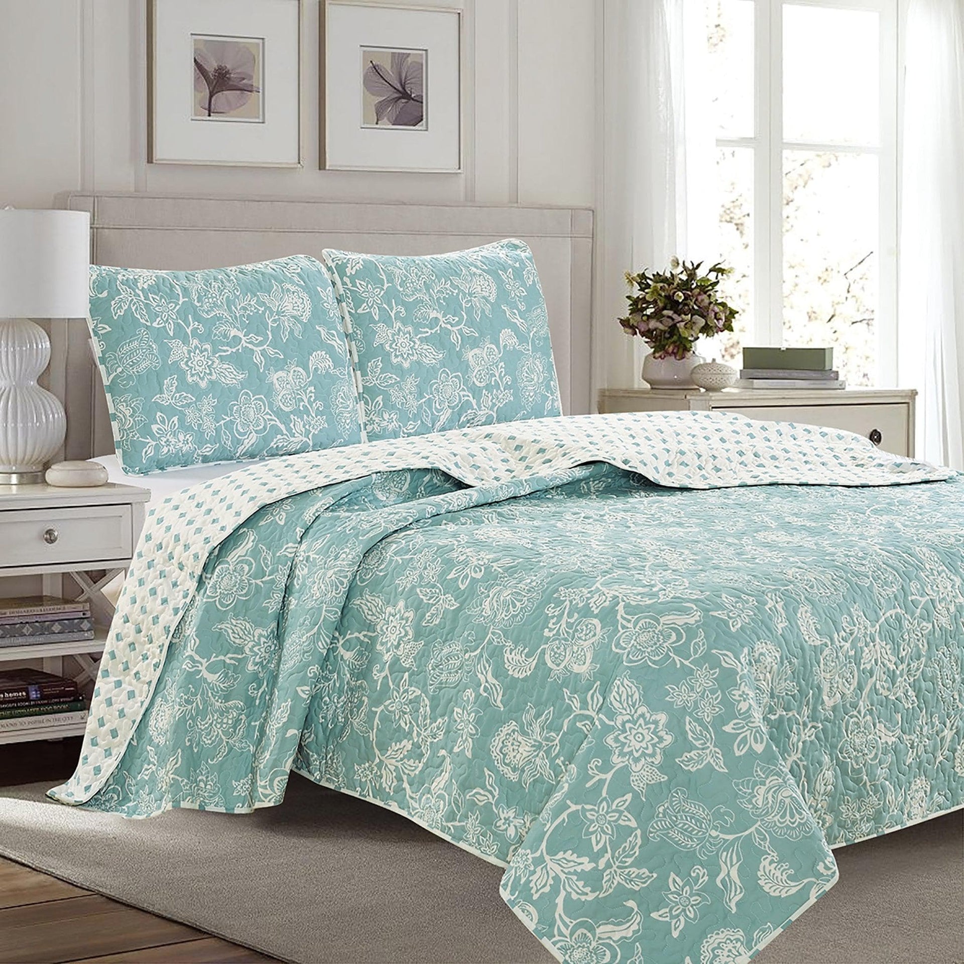 3-Piece Floral Quilt - Emma Collection Great Bay Home