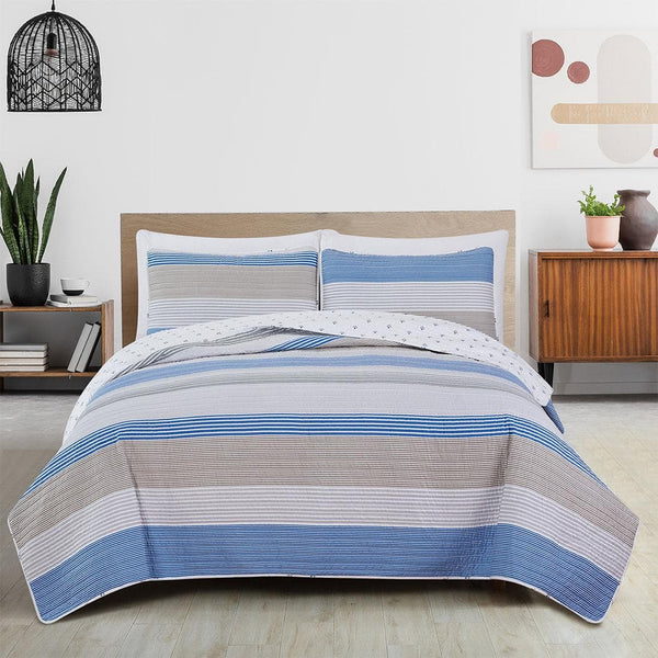 3 Piece Striped Quilt Set - Bryce Collection