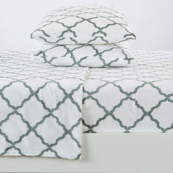 4-Piece Printed Plush Sheet - Velvet Luxe Lattice Collection